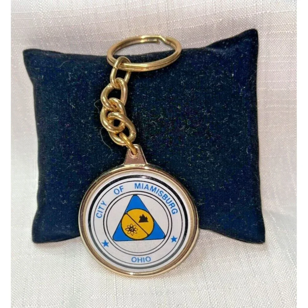 Vtg Miamisburg Ohio Silver Adena Native American Indian Mound Key Ring Chain Fob